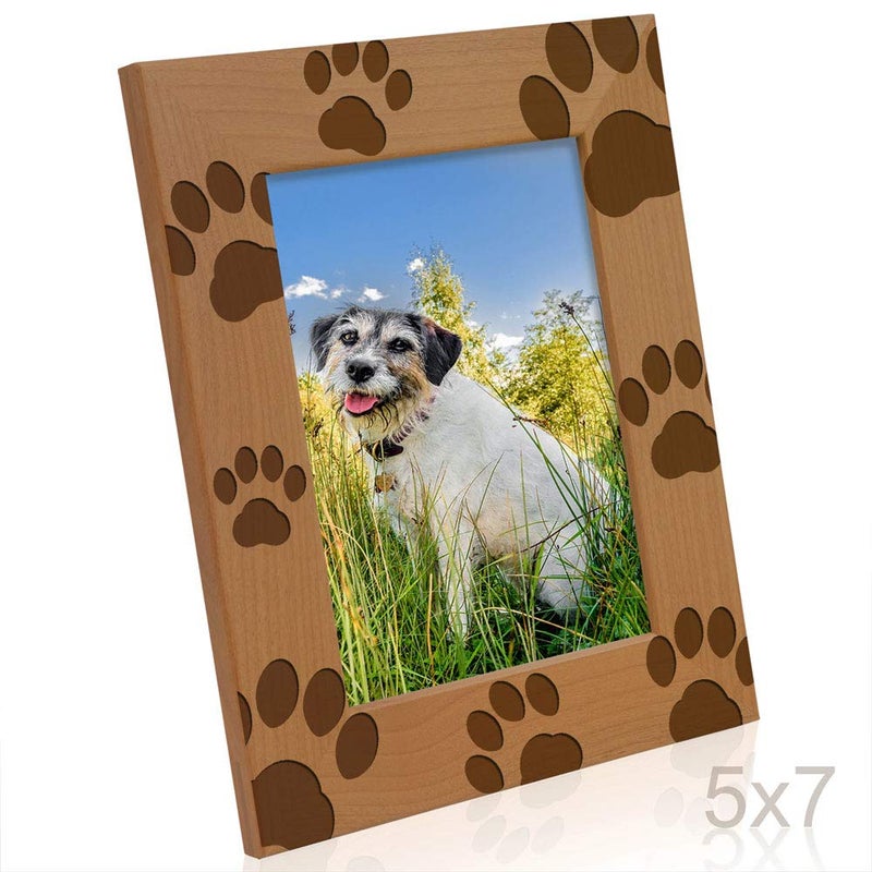 KATE POSH - Doggie Paw Engraved Natural Wood Picture Frame, Best Dog Ever, Memorial Dog Frame, Best Cat Ever, Memorial Cat Photo Frame (5x7-Vertical) - Image 3